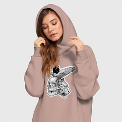 Женское худи-платье Череп, тигр и ворон, цвет: пыльно-розовый — фото 2