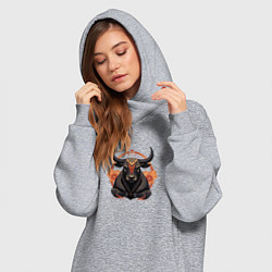 Женское худи-платье Дзен-бык с цветами, цвет: меланж — фото 2