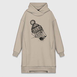 Женское худи-платье Леопард в шапке, цвет: миндальный