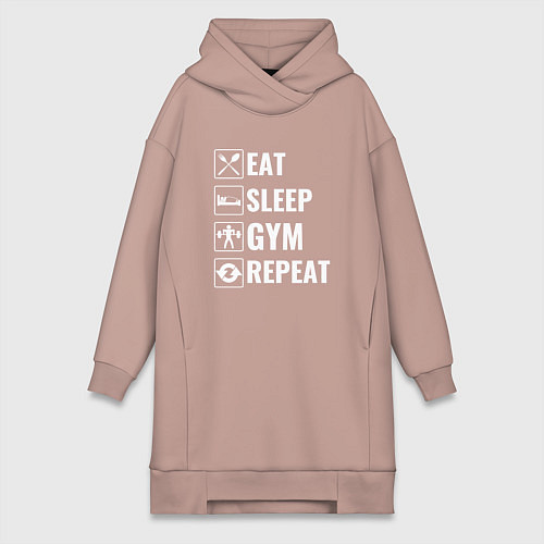Женская толстовка-платье Eat sleep gym repeat / Пыльно-розовый – фото 1