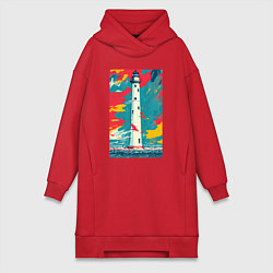 Женское худи-платье Маяк в красках, цвет: красный