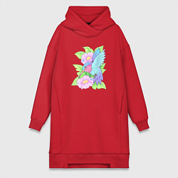 Женское худи-платье Маленькая птичка колибри, цвет: красный