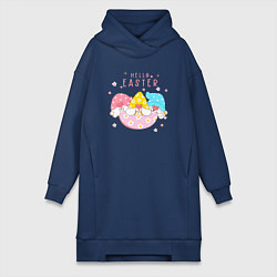 Женское худи-платье Пасха гномы из яйца, цвет: тёмно-синий