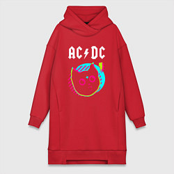 Женское худи-платье AC DC rock star cat, цвет: красный