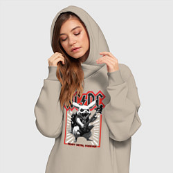 Женское худи-платье AC DC на фоне Пикачу играющего рок на гитаре, цвет: миндальный — фото 2