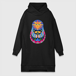 Женское худи-платье Матрешка солнце, цвет: черный