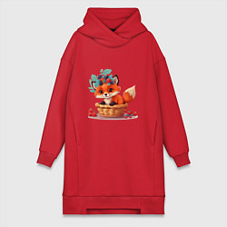 Женское худи-платье Лисенок в корзине, цвет: красный