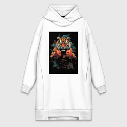 Женское худи-платье Боевой тигр Муай Тай, цвет: белый