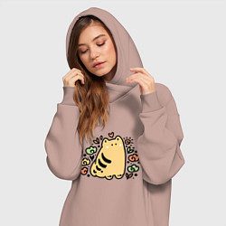 Женское худи-платье Рыжий полосатый дудл кот греется на солнце, цвет: пыльно-розовый — фото 2