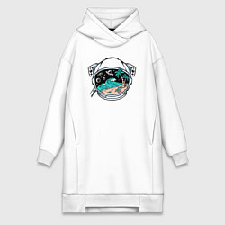 Женское худи-платье Море и космос в скафандре, цвет: белый