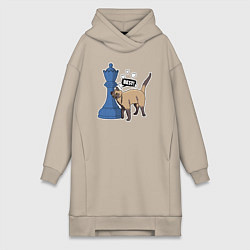 Женское худи-платье Кот Оникс и шахматный ферзь, цвет: миндальный