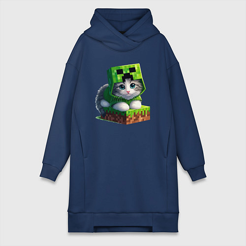 Женская толстовка-платье Kitten creeper collaboration - ai art / Тёмно-синий – фото 1