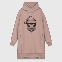 Женское худи-платье Морда новогодней гориллы, цвет: пыльно-розовый