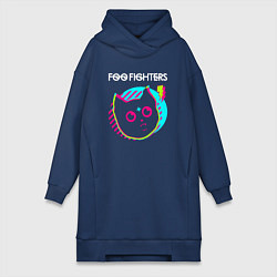 Женское худи-платье Foo Fighters rock star cat, цвет: тёмно-синий