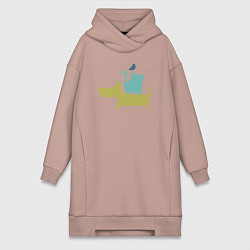 Женское худи-платье Bird dog cat, цвет: пыльно-розовый