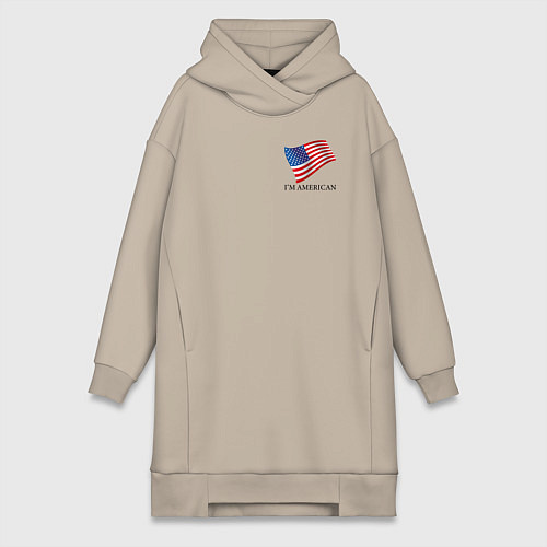 Женская толстовка-платье Im an American - motto / Миндальный – фото 1