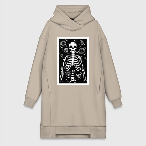 Женская толстовка-платье Скелет иллюстрация / Миндальный – фото 1