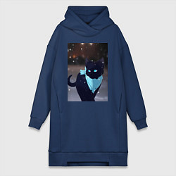 Женское худи-платье Бездомный бог кот Ято, цвет: тёмно-синий