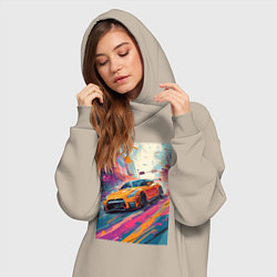 Женское худи-платье Nissan GT-R дрифт в городе, цвет: миндальный — фото 2