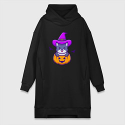 Женское худи-платье Kitty halloween, цвет: черный