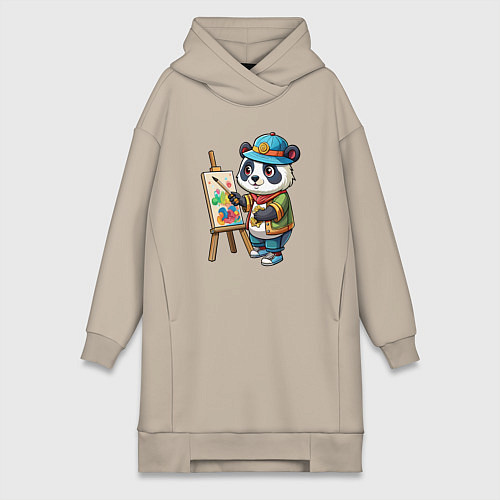 Женская толстовка-платье Панда-художник / Миндальный – фото 1
