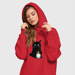 Женское худи-платье Кот с примусом, цвет: красный — фото 2