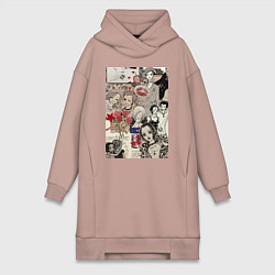Женское худи-платье Нана Осаки коллаж, цвет: пыльно-розовый