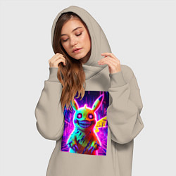 Женское худи-платье Пикачу монстр - хэллоуинский хоррор, цвет: миндальный — фото 2