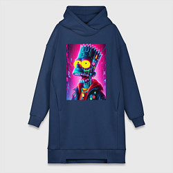 Женское худи-платье Cyber Bart Simpson - neon glow ai art, цвет: тёмно-синий