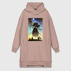Женское худи-платье Ведьма пугало - хэллоуин нейросеть, цвет: пыльно-розовый