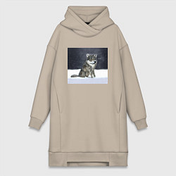Женское худи-платье Волк ауффф мем, цвет: миндальный
