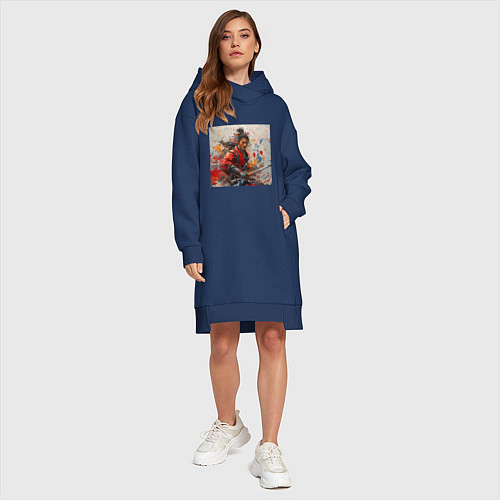 Женская толстовка-платье Краски самурая / Тёмно-синий – фото 4