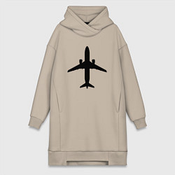 Женское худи-платье Черный облик самолета SJ-100, цвет: миндальный