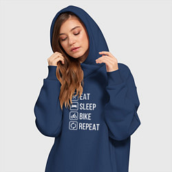 Женское худи-платье Eat sleep bike repeat, цвет: тёмно-синий — фото 2