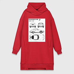 Женское худи-платье Машина Porsche, цвет: красный