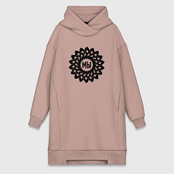Женское худи-платье Мы в круговом орнаменте из рук, цвет: пыльно-розовый