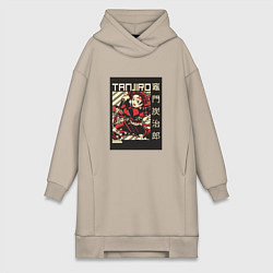 Женское худи-платье Тандзиро Tanjiro Клинок рассекающий демонов, цвет: миндальный