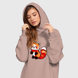 Женское худи-платье Красная панда в полный рост, цвет: пыльно-розовый — фото 2