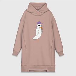 Женское худи-платье Странный птиц птица голубь в кепке чайка на стиле, цвет: пыльно-розовый
