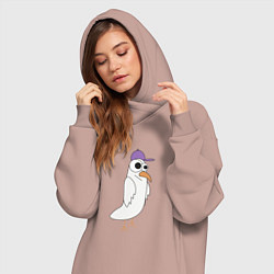 Женское худи-платье Странный птиц птица голубь в кепке чайка на стиле, цвет: пыльно-розовый — фото 2