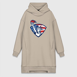 Женское худи-платье США статуя свободы, цвет: миндальный