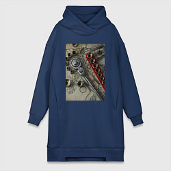 Женское худи-платье Трещотка ключ и чертеж, цвет: тёмно-синий