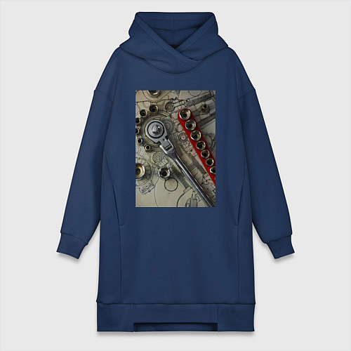 Женская толстовка-платье Трещотка ключ и чертеж / Тёмно-синий – фото 1