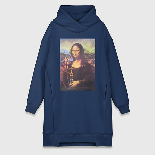 Женская толстовка-платье Мона Лиза с кальяном / Тёмно-синий – фото 1