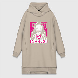 Женское худи-платье Клинок рассекающий демонов Незуко Nezuko, цвет: миндальный