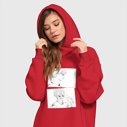 Женское худи-платье Эмоции Сатору Годжо - Магическая битва, цвет: красный — фото 2