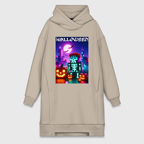Женская толстовка-платье Pumpkin and skeleton - neon glow / Миндальный – фото 1