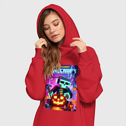 Женское худи-платье Skeleton and pumpkin - neon glow, цвет: красный — фото 2