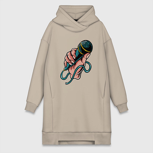 Женская толстовка-платье Микрофон в руке / Миндальный – фото 1
