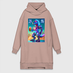Женское худи-платье Beersaur neon glow - meme, цвет: пыльно-розовый